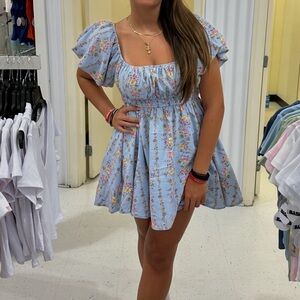 Floral juniors Dress in Blue and Pink